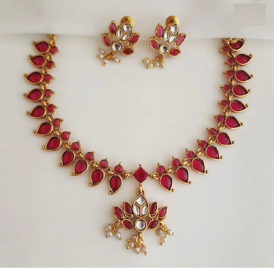 FALLALERY Alloy Gold-plated Red Jewellery Set(Pack of 1)