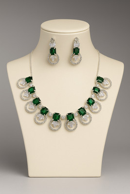 Applix Style Alloy Silver Green Jewellery Set(Pack of 1)