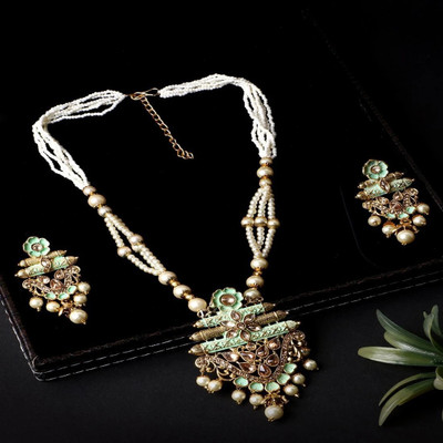 Anika's Creation Brass Gold-plated Green Jewellery Set(Pack of 1)