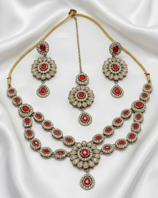 Defashions Stone Gold-plated Red Jewellery Set(Pack of 3)