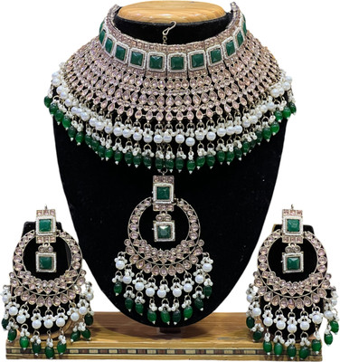 Tulsi Art Jewels Alloy Gold-plated Green Jewellery Set(Pack of 3)