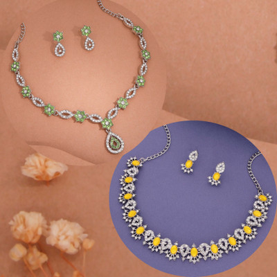 Vedda Brass Gold-plated Silver, Yellow, Green Jewellery Set(Pack of 1)