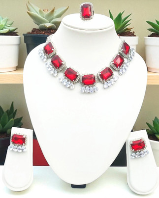 SHAW STORE Alloy Sterling Silver Red Jewellery Set(Pack of 1)