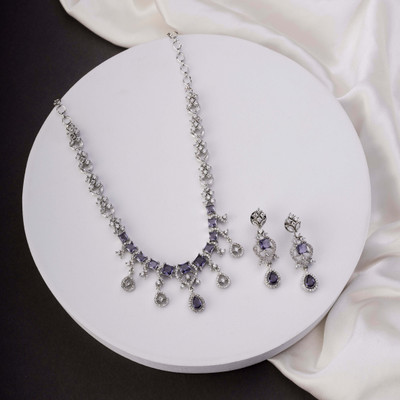 Opal Touch Brass Rhodium Silver Jewellery Set(Pack of 2)