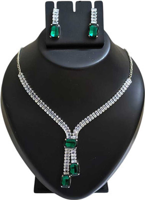 Vivity Stone Rhodium Silver, Green Jewellery Set(Pack of 1)