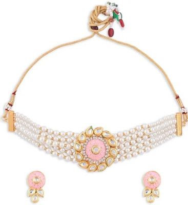 RAHUL TRADERS Alloy Gold-plated Pink Jewellery Set(Pack of 1)