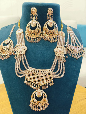 Shreeji Jewels Brass Gold-plated Pink Jewellery Set(Pack of 4)