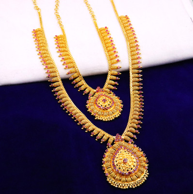 NTPJEWELS Brass Gold-plated Pink Jewellery Set(Pack of 2)