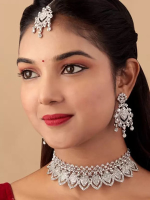 Sudiksha Jewellery Alloy Rhodium Silver Jewellery Set(Pack of 4)