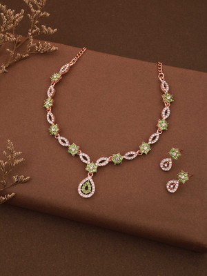 Parisal Brass Gold-plated Rose Gold, Green, White Jewellery Set(Pack of 1)