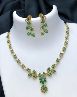 TheWardrobee Brass Gold-plated Green Jewellery Set(Pack of 1)