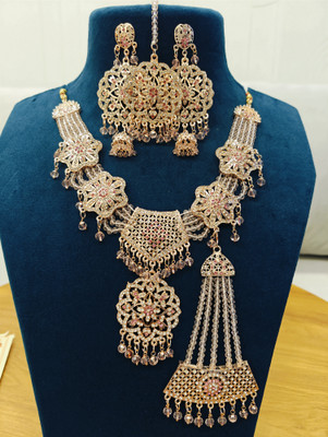 Shreeji Jewels Brass Gold-plated Pink Jewellery Set(Pack of 5)