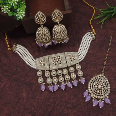 OrnaDzn Zevellery Alloy Gold-plated Purple Jewellery Set(Pack of 4)