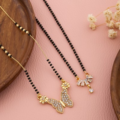 Seora Gold-Plated Mangalsutra with Black Beads Alloy Mangalsutra