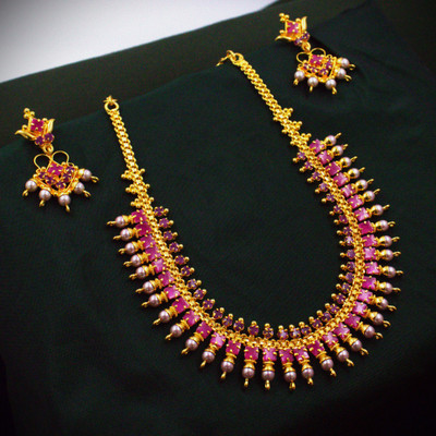 AHR FASHION Brass Gold-plated Pink Jewellery Set(Pack of 2)
