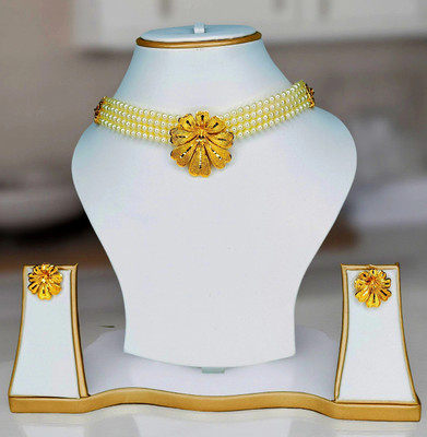 SAjTori Brass Gold-plated Gold, White Jewellery Set(Pack of 1)