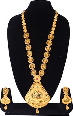 Swarajshop Copper Gold-plated Maroon Jewellery Set(Pack of 2)