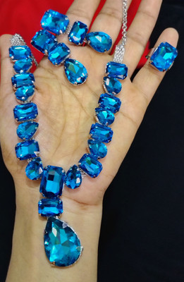 Hamza Jewels Brass, Sterling Silver, Glass Silver Blue Jewellery Set(Pack of 1)