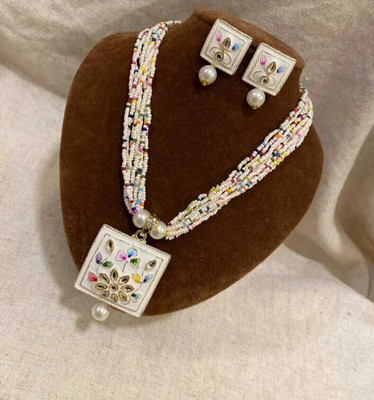 ZMS Brass Gold-plated White Jewellery Set(Pack of 1)
