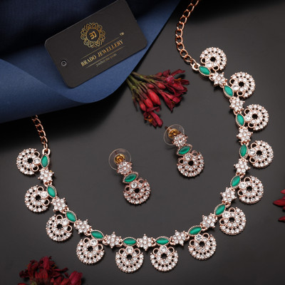 brado jewellery Brass Gold-plated Rose Gold, White, Green Jewellery Set(Pack of 1)