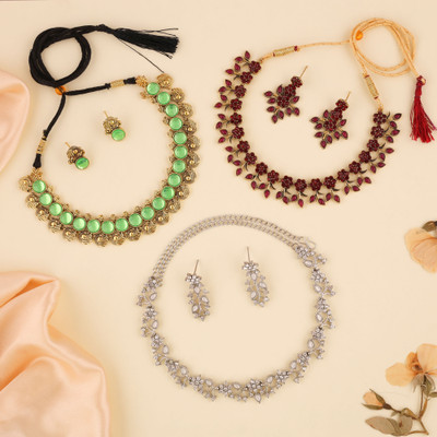 Vedda Brass Gold-plated Silver, White, Gold Jewellery Set(Pack of 3)