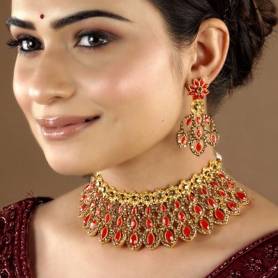 BEAUTY BURST Alloy Gold-plated Red Jewellery Set(Pack of 1)