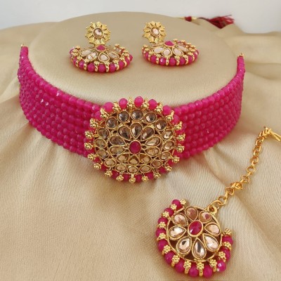 Padmavati Bangles Alloy Gold-plated Pink Jewellery Set(Pack of 1)