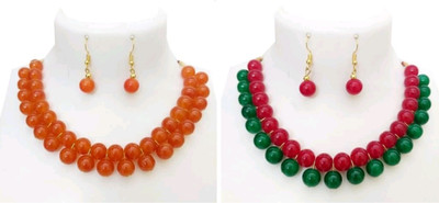 Ronak Jewels Alloy Gold-plated Orange, Red, Green Jewellery Set(Pack of 2)
