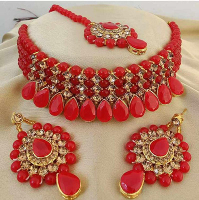 Zooni Collection Alloy Brass Red Jewellery Set(Pack of 1)