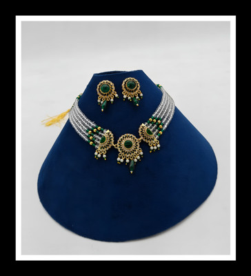 parth fancy artificial Brass, Alloy Gold-plated Green, White Jewellery Set(Pack of 1)