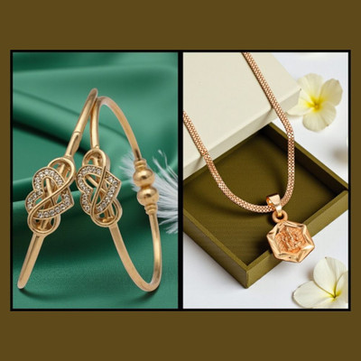 REEWAZIMPERIAL Brass Gold-plated Gold Jewellery Set(Pack of 2)