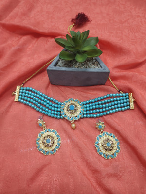 Rukma Alloy Gold-plated Turquoise Jewellery Set(Pack of 3)