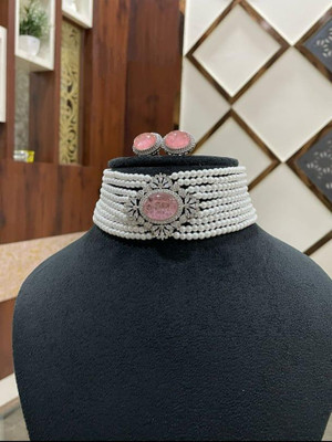 RS Brass Sterling Silver Pink Jewellery Set(Pack of 1)