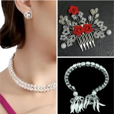 Blooming Jwells Alloy Silver White Jewellery Set(Pack of 3)