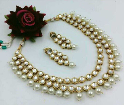 Roshni Creation Alloy Gold-plated White Jewellery Set(Pack of 1)