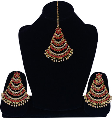 Darsha Collections Brass, Mother of Pearl, Crystal Gold-plated Red Jewellery Set(Pack of 1)