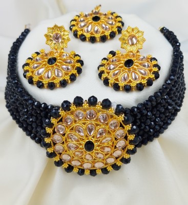 kuber immitation Alloy Gold-plated Black, Gold Jewellery Set(Pack of 1)