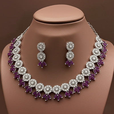 Queen Art Brass Brass Purple Jewellery Set(Pack of 1)