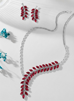 OChori Brass Silver Red Jewellery Set(Pack of 1)