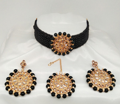 AMHRIK IMITATION Alloy Gold-plated Black Jewellery Set(Pack of 1)