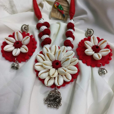 FASHION HOUSE Fabric, Oxidised Silver Red Jewellery Set(Pack of 1)