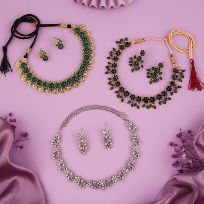 Sangria Brass Gold-plated Multicolor Jewellery Set(Pack of 3)