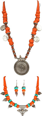 HOUSE OFF COMMON Oxidised Silver Orange, Orange, Blue Jewellery Set(Pack of 2)
