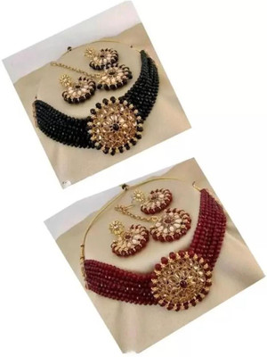 AVIKSHA CREATIONS Mother of Pearl Gold-plated Gold, Maroon, Black Jewellery Set(Pack of 2)