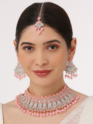 VATSALYA creation Alloy Gold-plated Pink Jewellery Set(Pack of 1)