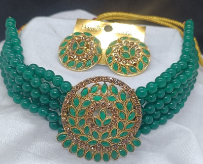 suman jewellers Alloy Gold-plated Green Jewellery Set(Pack of 3)