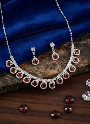AURANESTZ Alloy Silver Red Jewellery Set(Pack of 1)