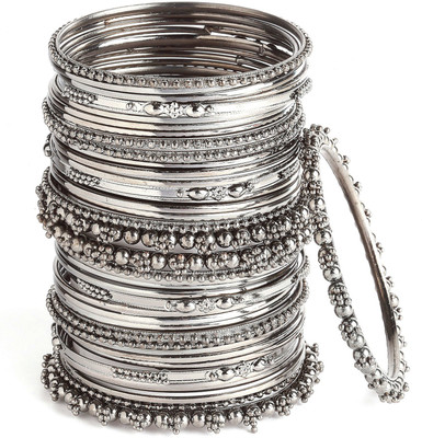 ZENEME Alloy Silver Bangle Set(Pack of 2)