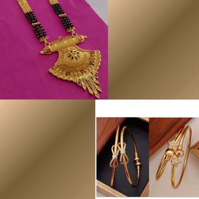 VEDDAA Brass Gold-plated Red, Orange Jewellery Set(Pack of 3)