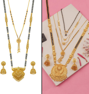 Sangria Brass Gold-plated Gold, Black Jewellery Set(Pack of 2)